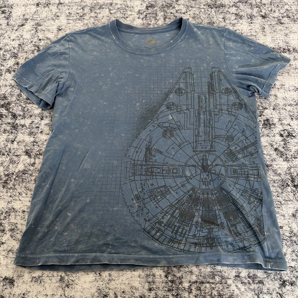Disney Star Wars Galaxys Edge Millenium Falcon Blue T-Shirt Mens Small Batuu Tee